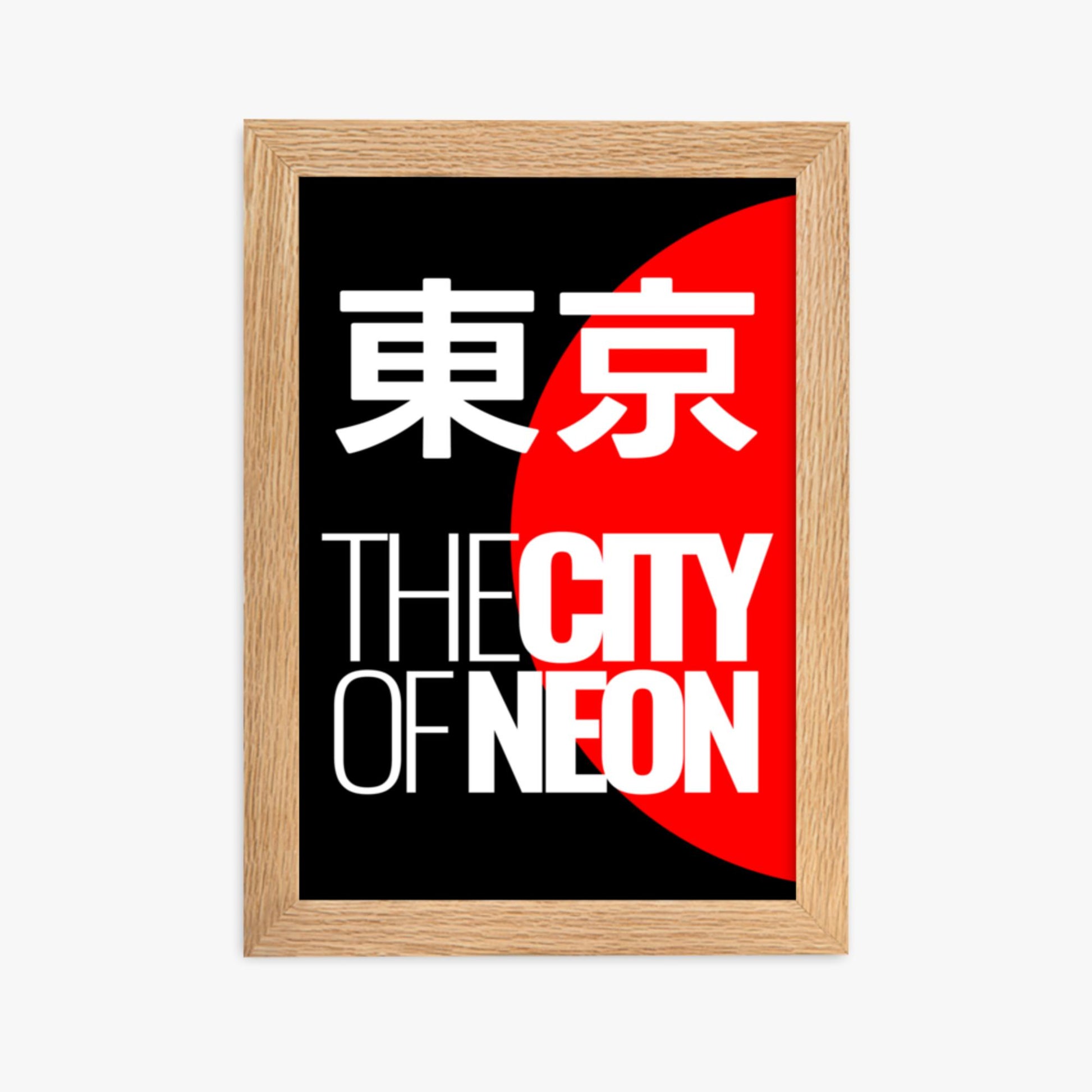 Modern illustration: Neon City 21x30 cm Poster With Oak Frame Frame