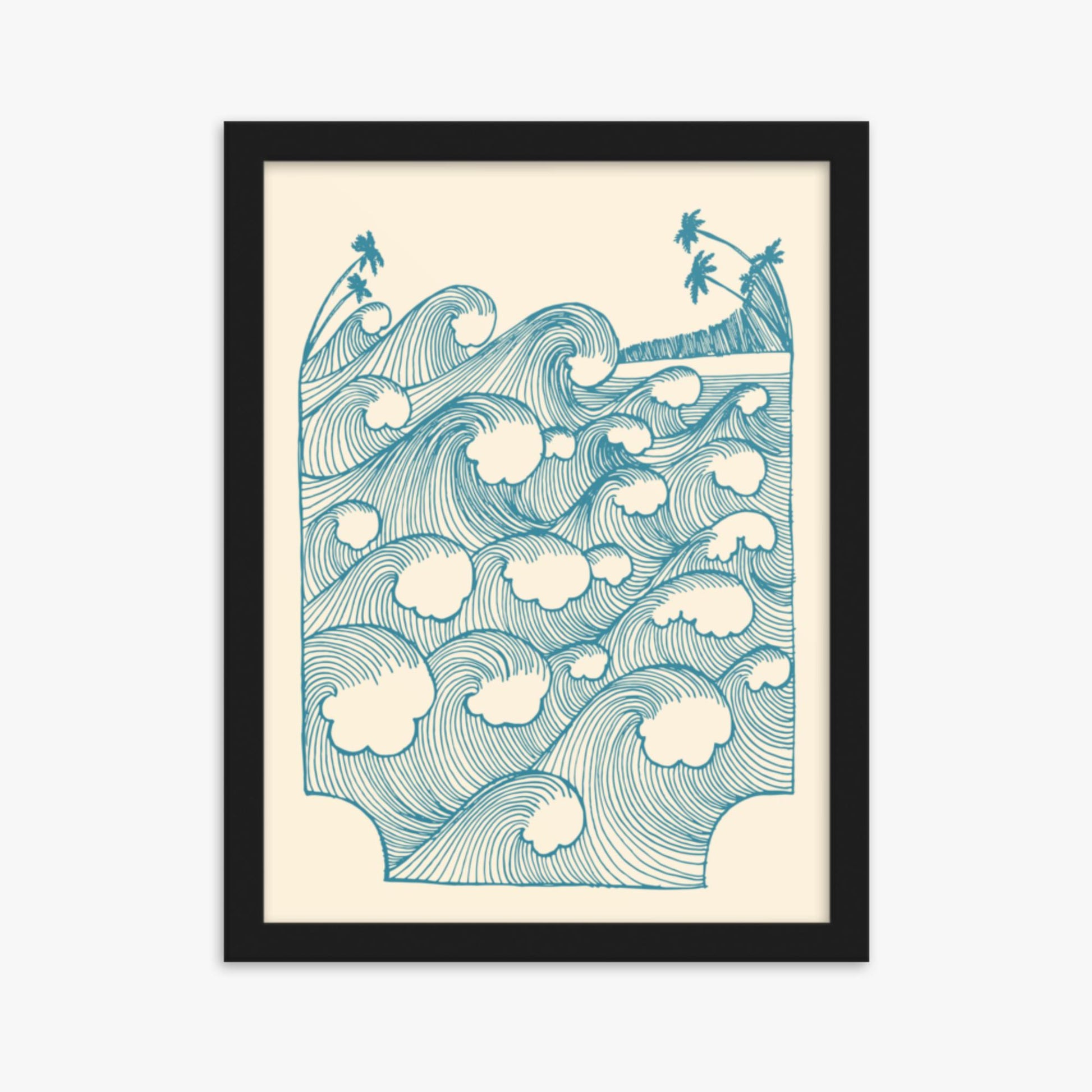 Modern illustration: Vintage Great Waves 30x40 cm Poster With Black Frame Frame