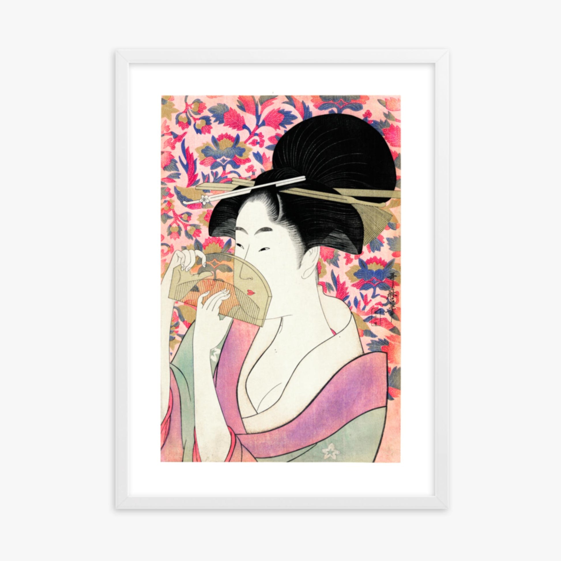 Utamaro Kitagawa - Kushi  50x70 cm Poster With White Frame