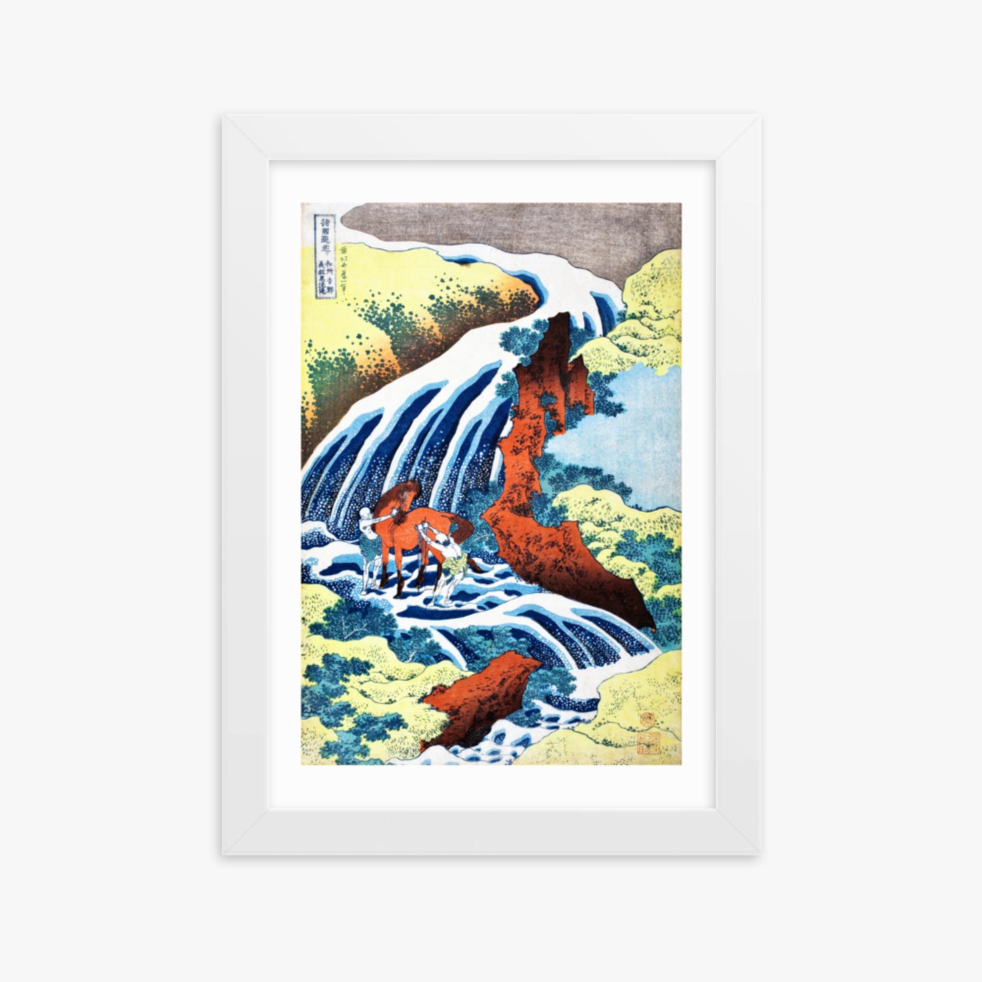 Katsushika Hokusai - The Yoshitsune Horse-Washing Falls at Yoshino, Izumi Province 21x30 cm Poster With White Frame