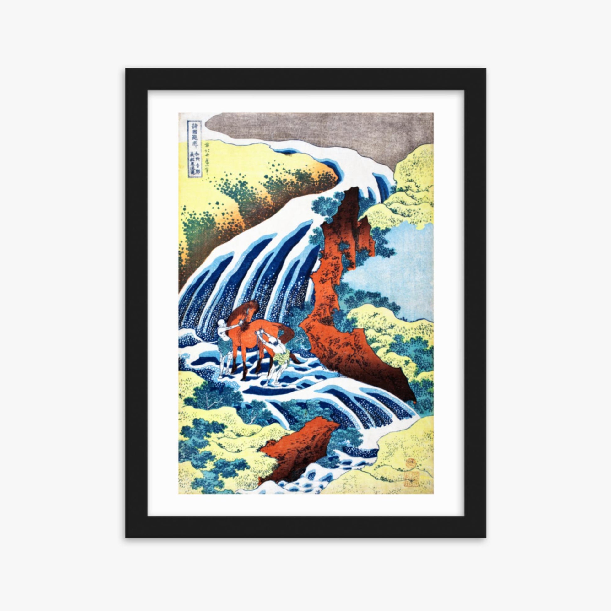 Katsushika Hokusai - The Yoshitsune Horse-Washing Falls at Yoshino, Izumi Province 30x40 cm Poster With Black Frame