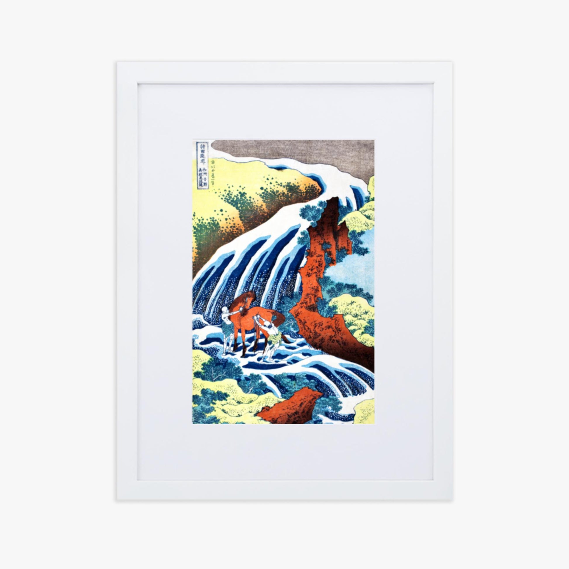 Katsushika Hokusai - The Yoshitsune Horse-Washing Falls at Yoshino, Izumi Province 30x40 cm Poster With White Frame