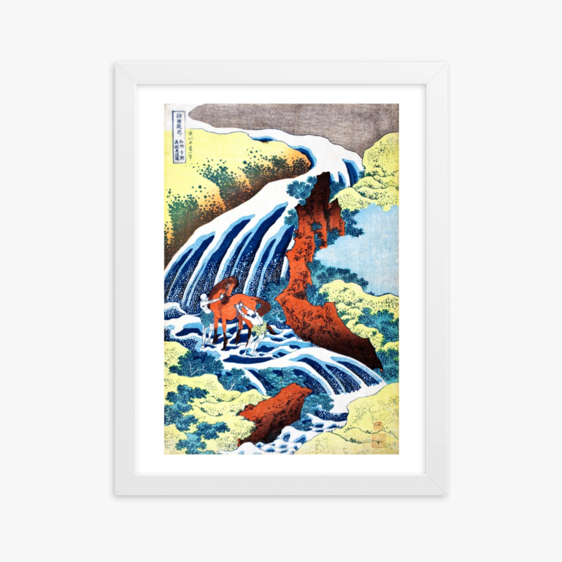 Katsushika Hokusai - The Yoshitsune Horse-Washing Falls at Yoshino, Izumi Province 30x40 cm Poster With White Frame