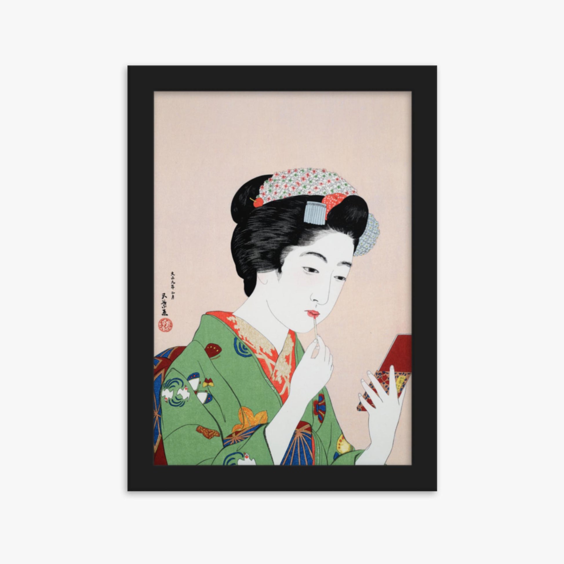 Goyō Hashiguchi - Woman Applying Rouge 21x30 cm Poster With Black Frame