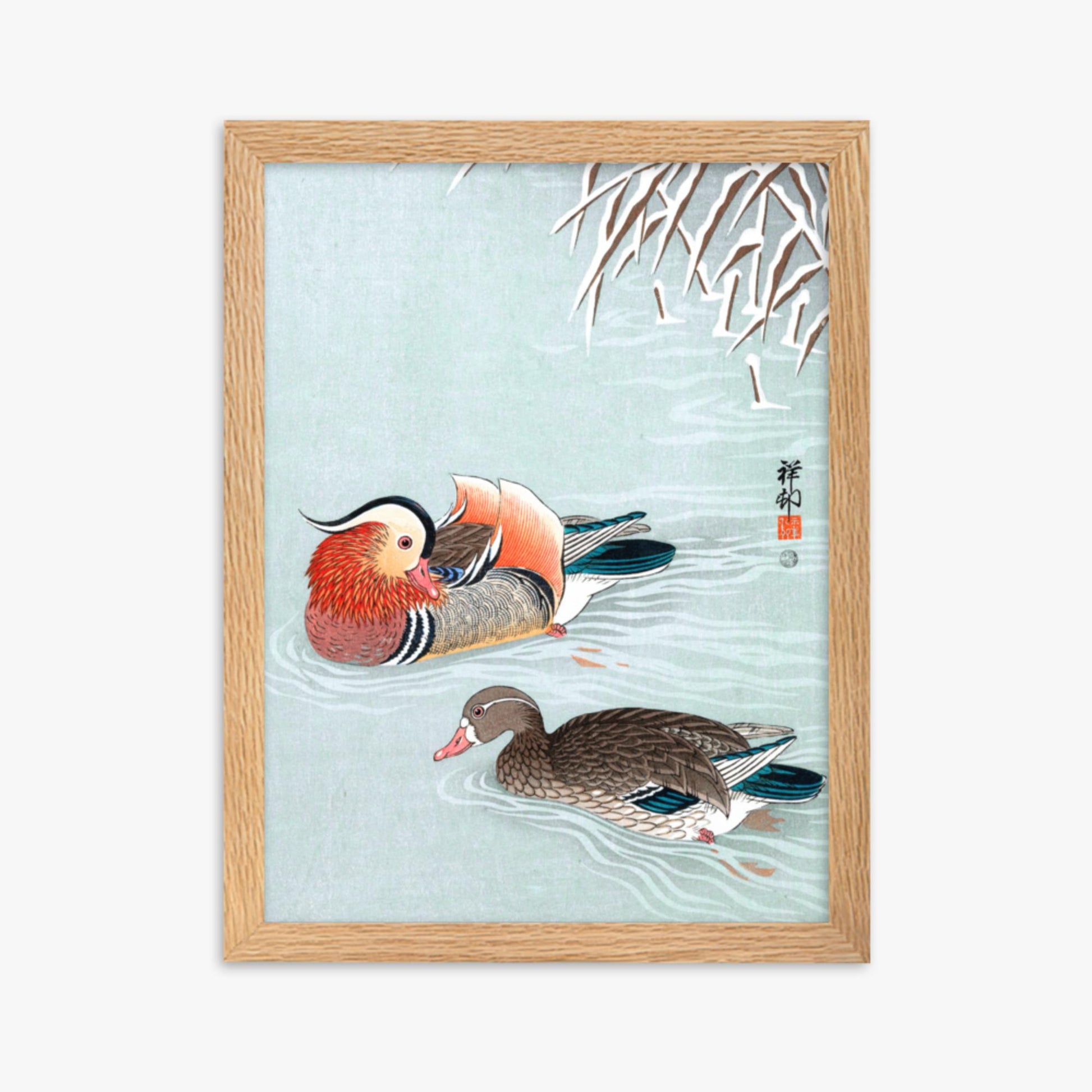 Ohara Koson - Mandarin Ducks 30x40 cm Poster With Oak Frame