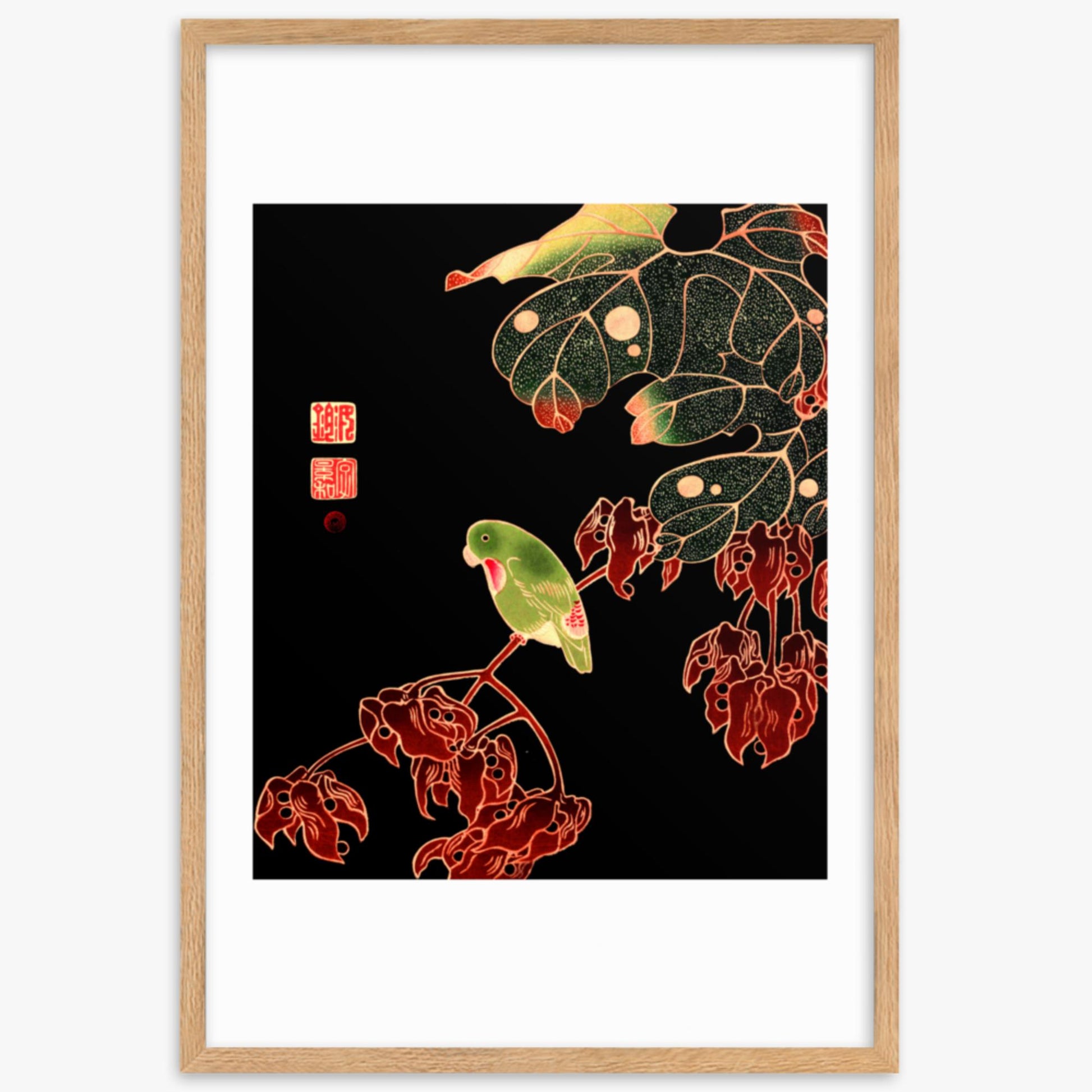 Ito Jakuchu - The Paroquet 61x91 cm Poster With Oak Frame