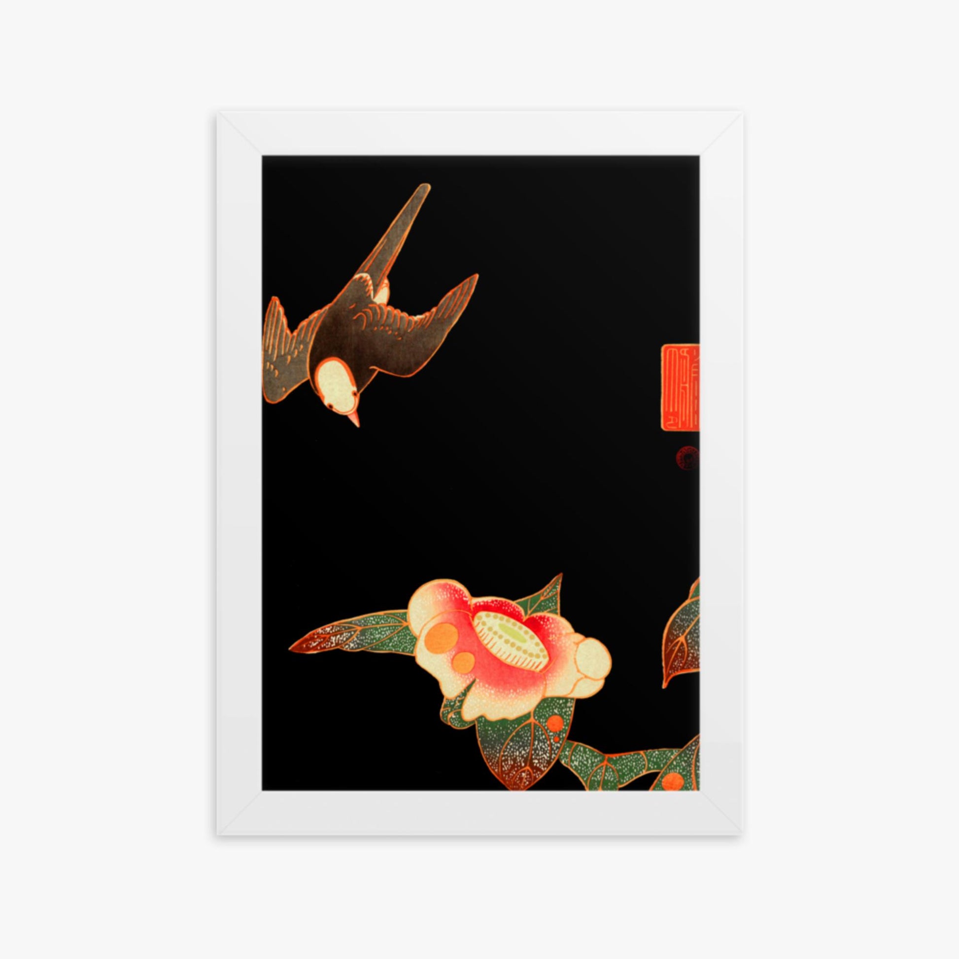 Ito Jakuchu - Swallow and Camellia 21x30 cm Poster With White Frame