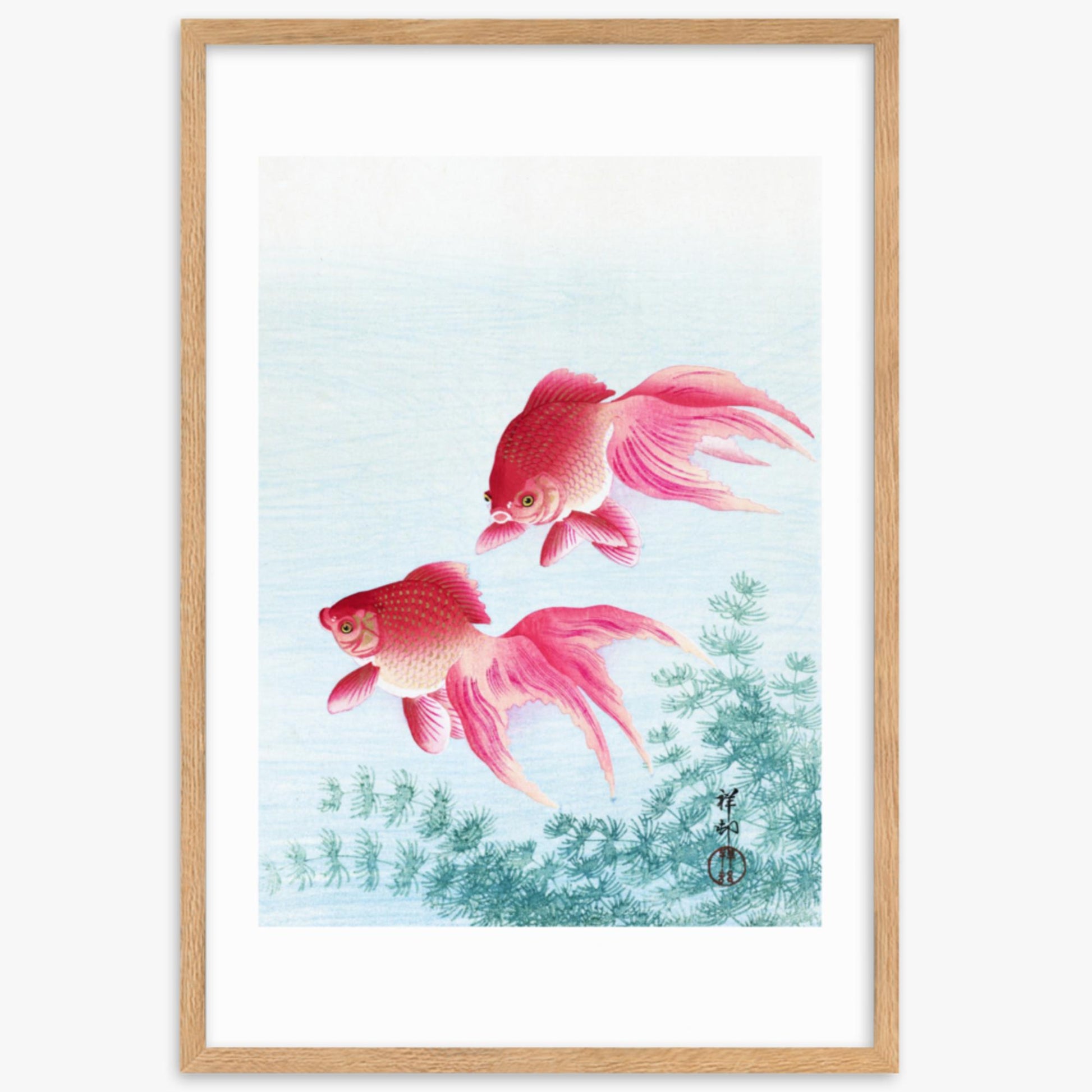 Ohara Koson - Two veil goldfish 61x91 cm Poster With Oak Frame