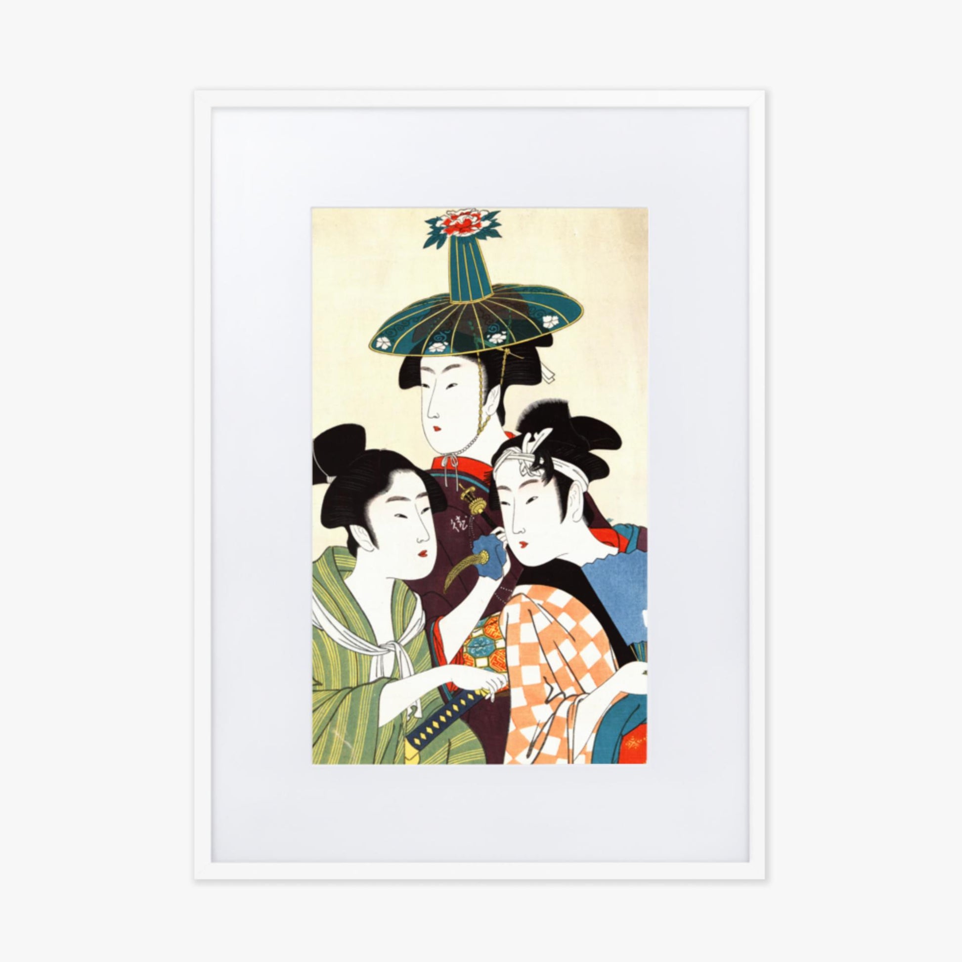 Utamaro Kitagawa - Three Young Men or Women  50x70 cm Poster With White Frame