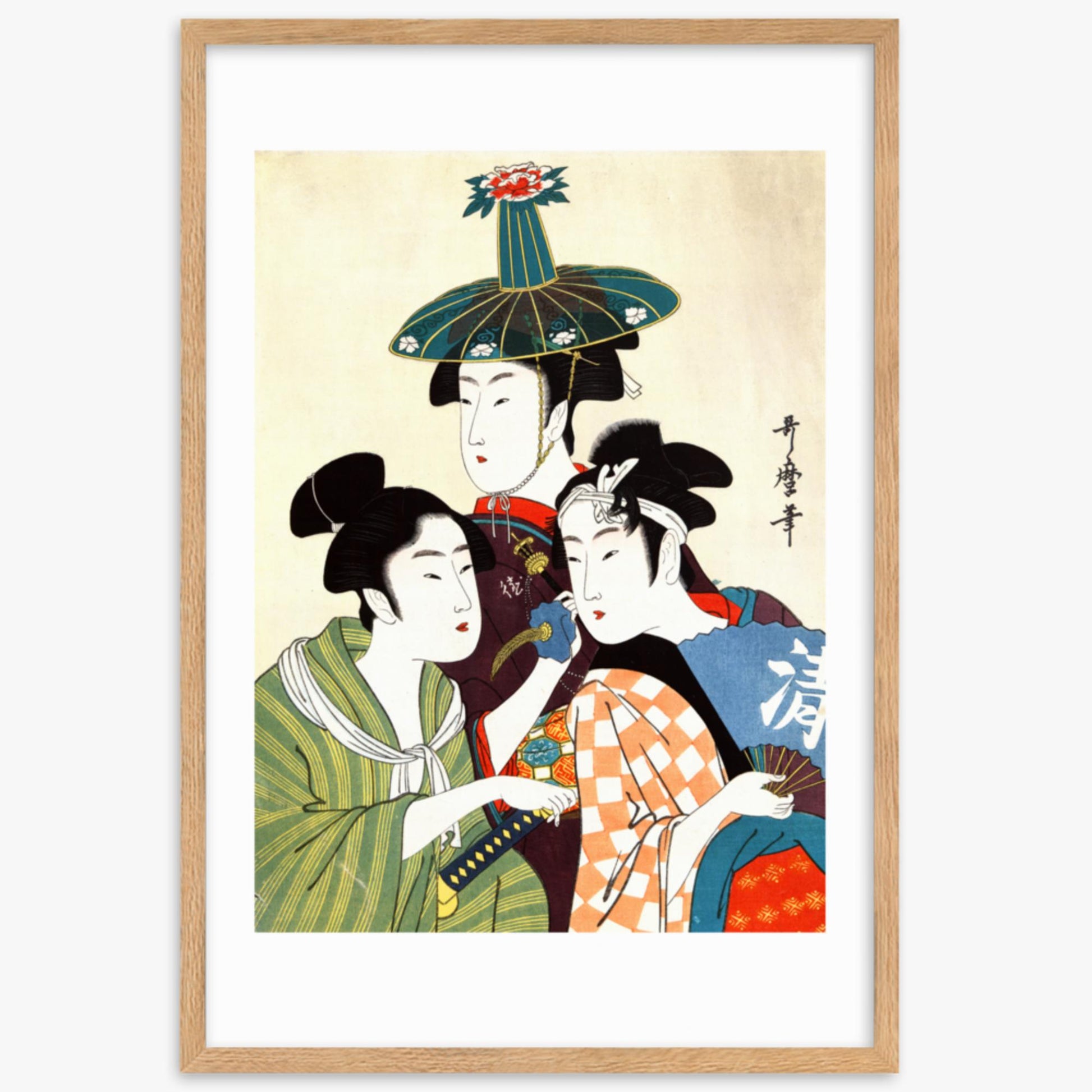 Utamaro Kitagawa - Three Young Men or Women  61x91 cm Poster With Oak Frame