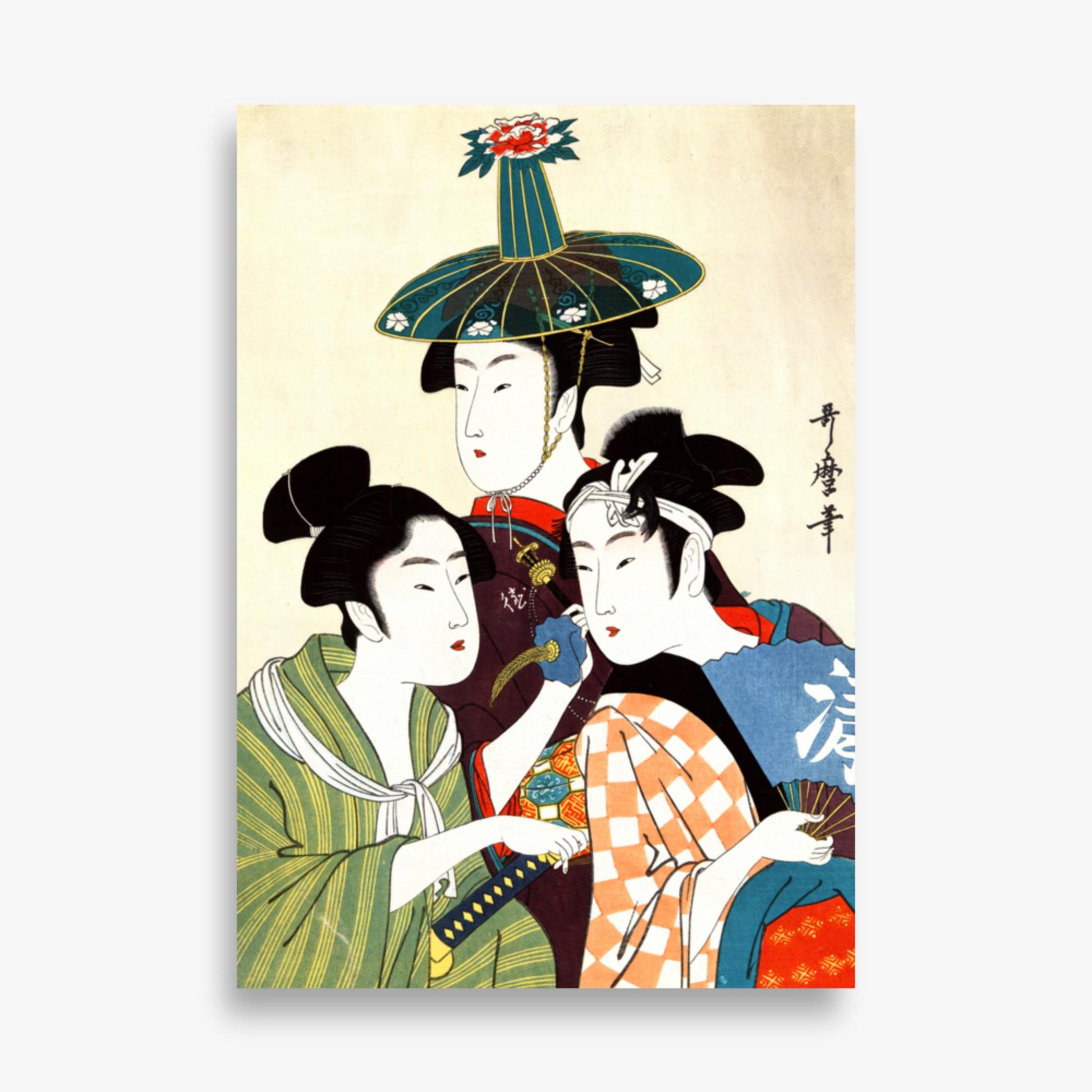 Utamaro Kitagawa - Three Young Men or Women  70x100 cm Poster