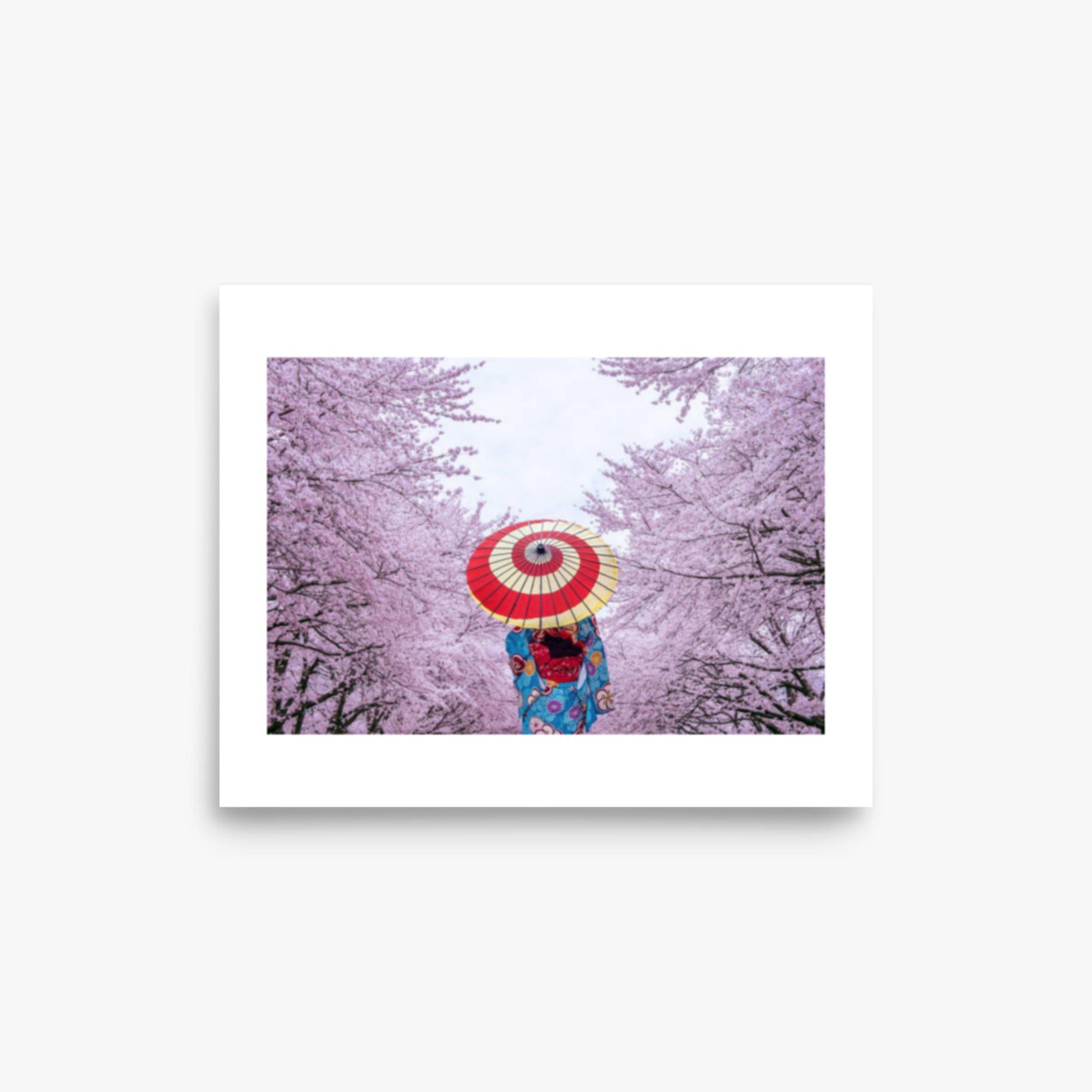 Asian woman wearing japanese traditional kimono and cherry blossom in spring 8x10 in Poster