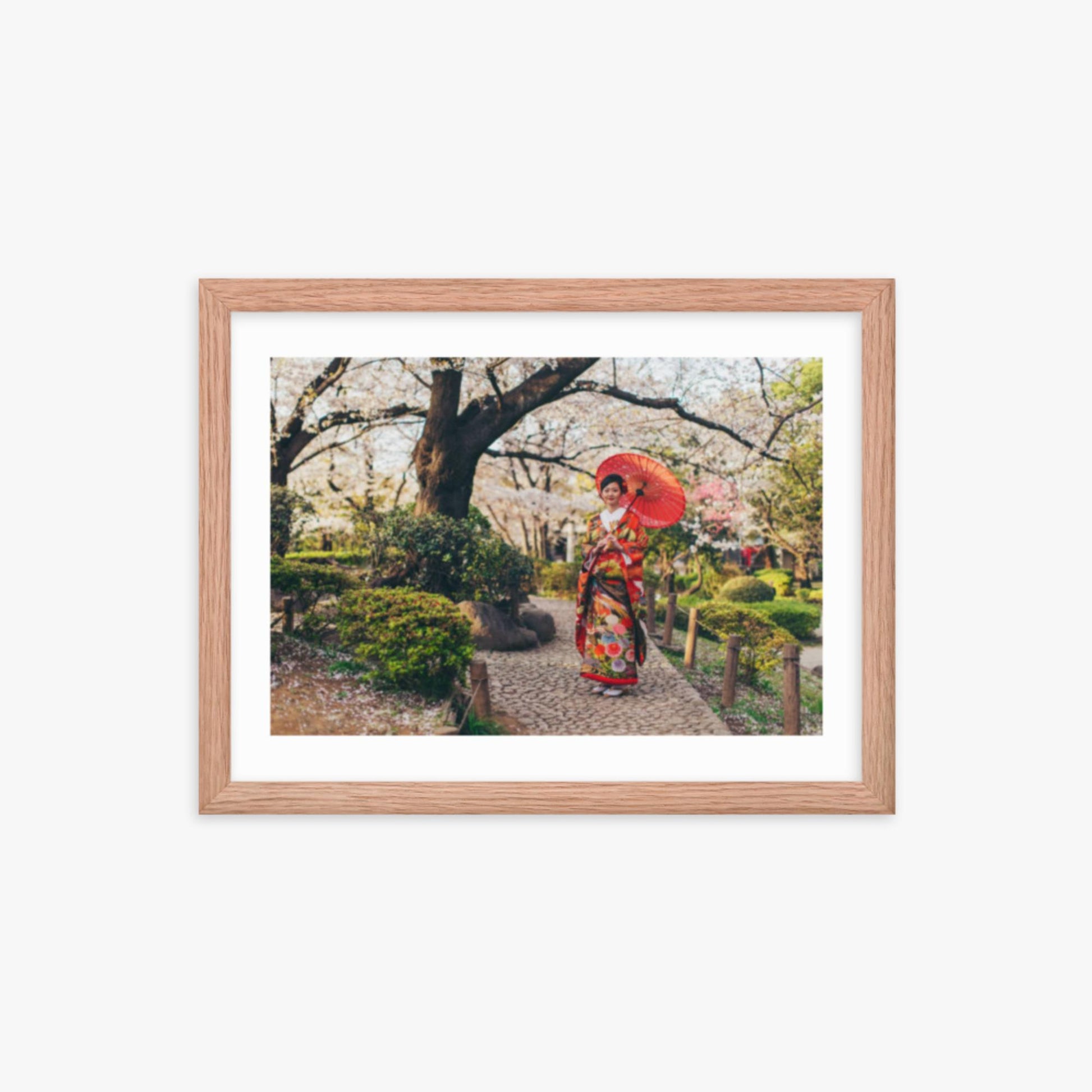 Beautiful Japanese Woman in Kimono 12x16 in Poster With Oak Frame