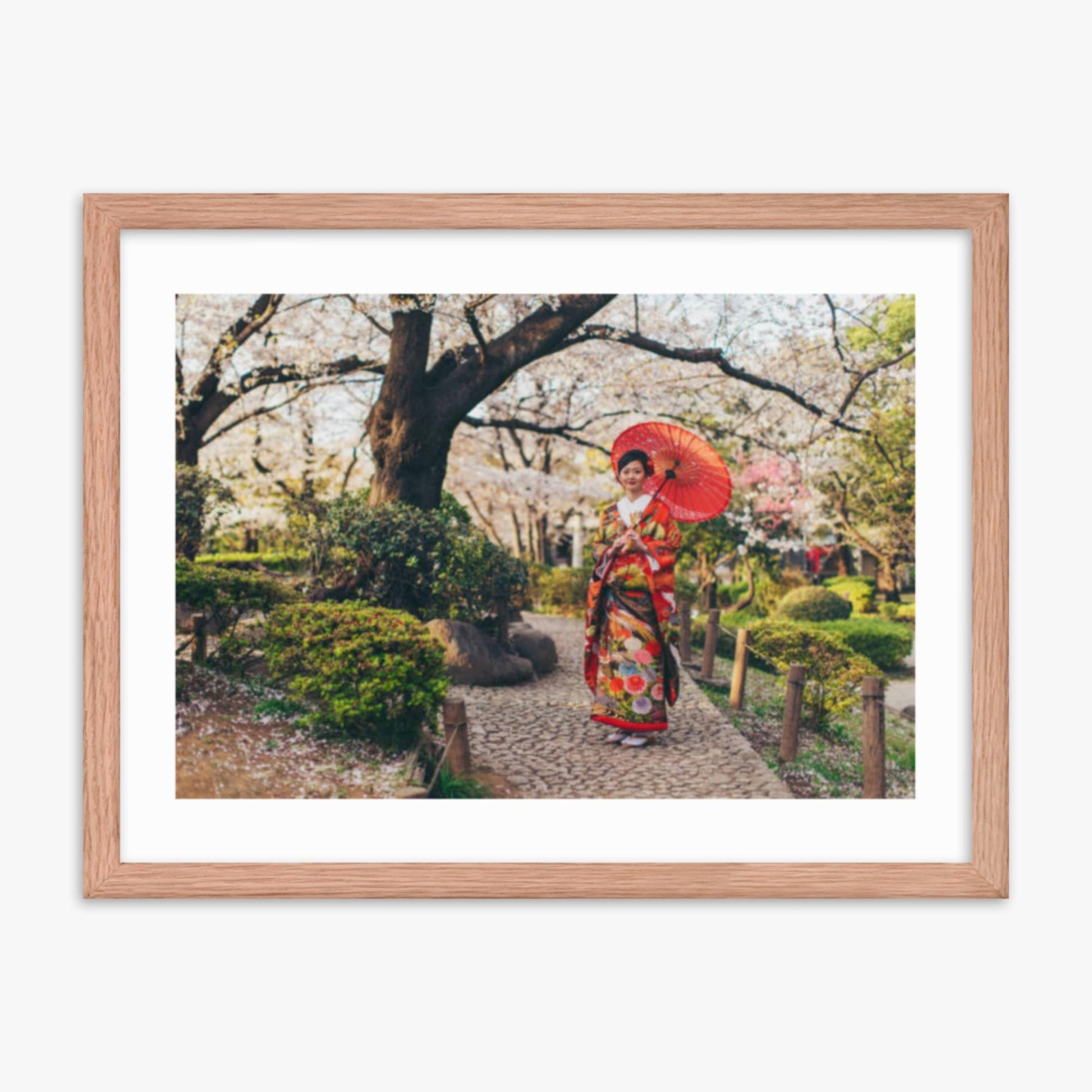 Beautiful Japanese Woman in Kimono 18x24 in Poster With Oak Frame