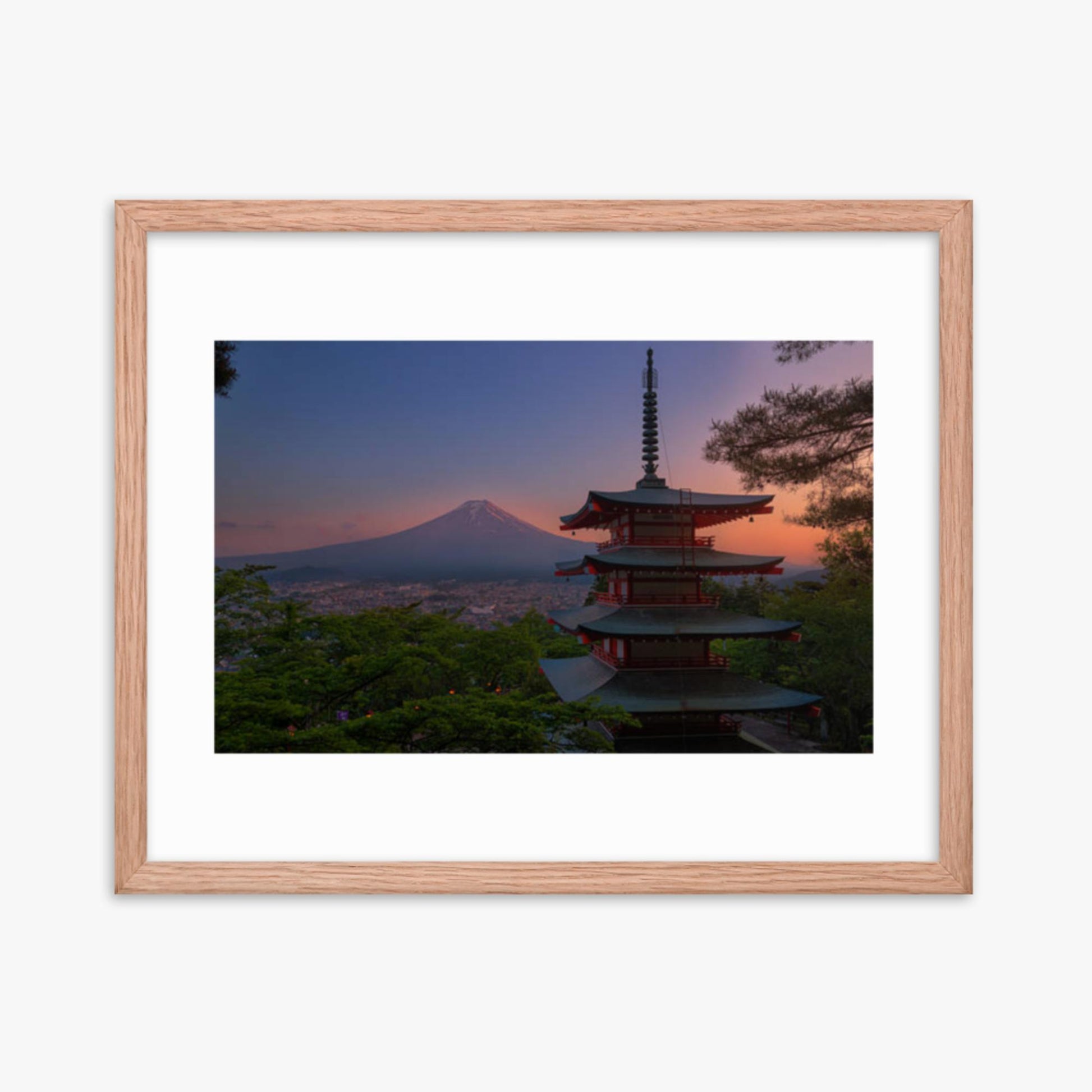 Red Pagoda 16x20 in Poster With Oak Frame