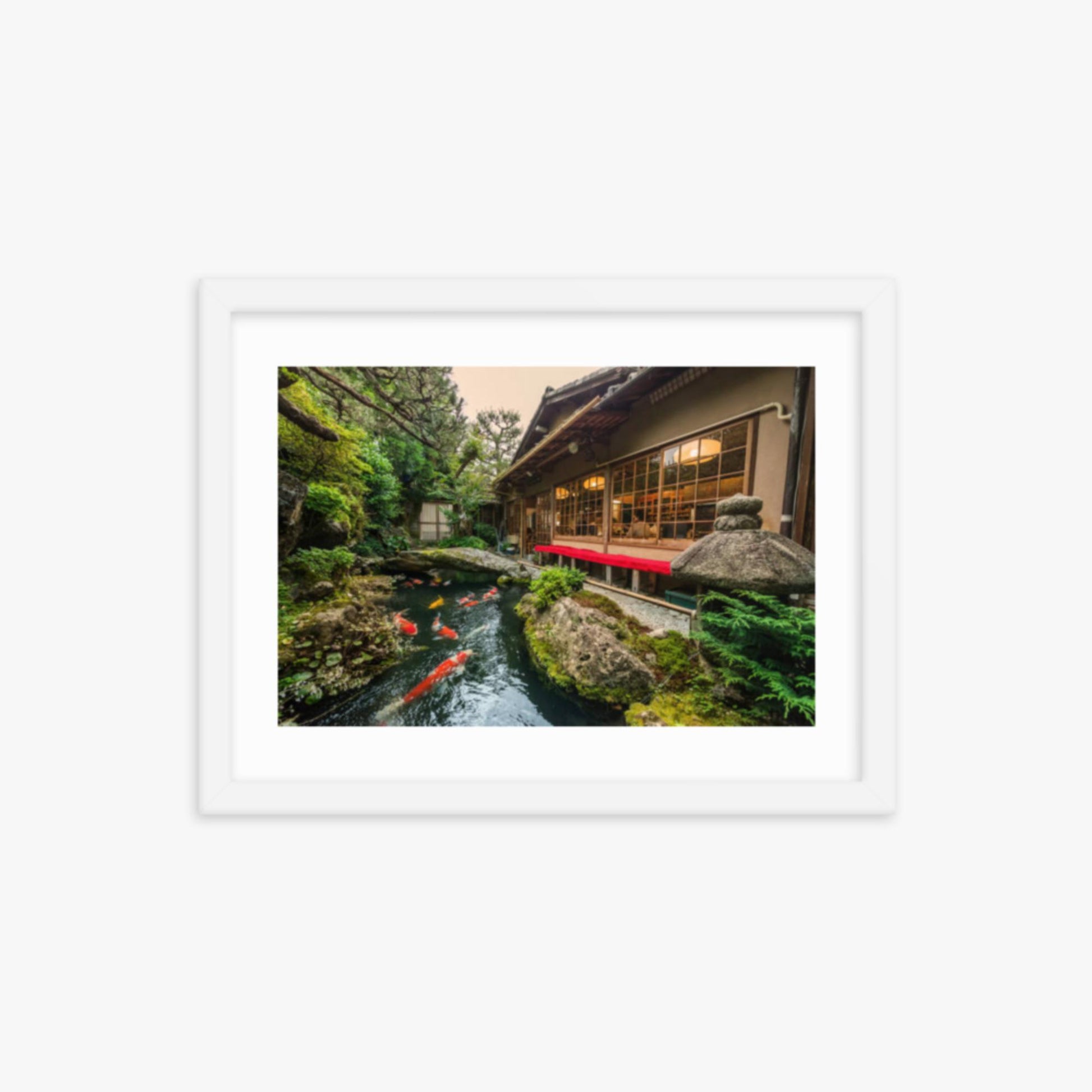 Traditional Japanese Koi Pond in Kyoto Japan 12x16 in Poster With White Frame