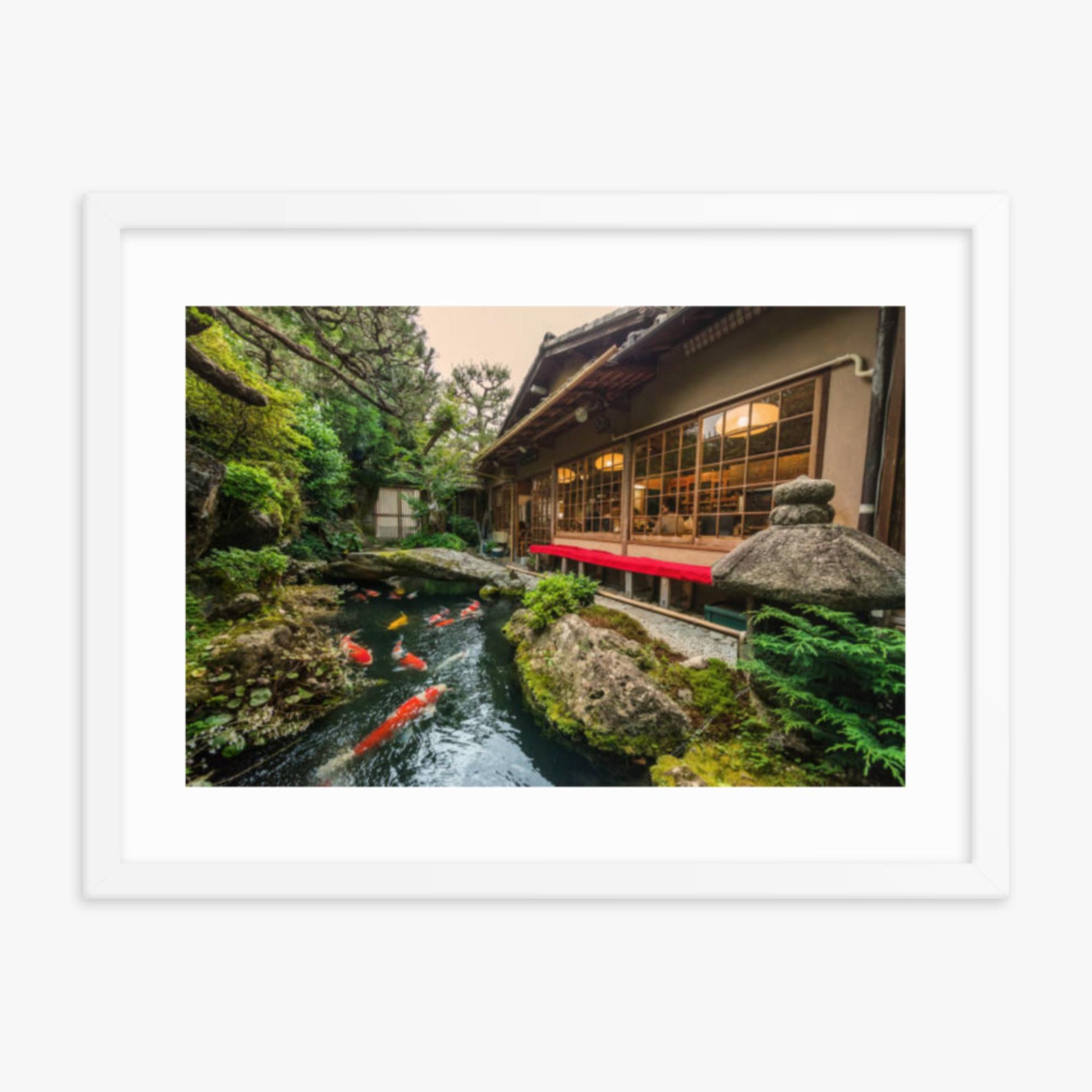 Traditional Japanese Koi Pond in Kyoto Japan 18x24 in Poster With White Frame