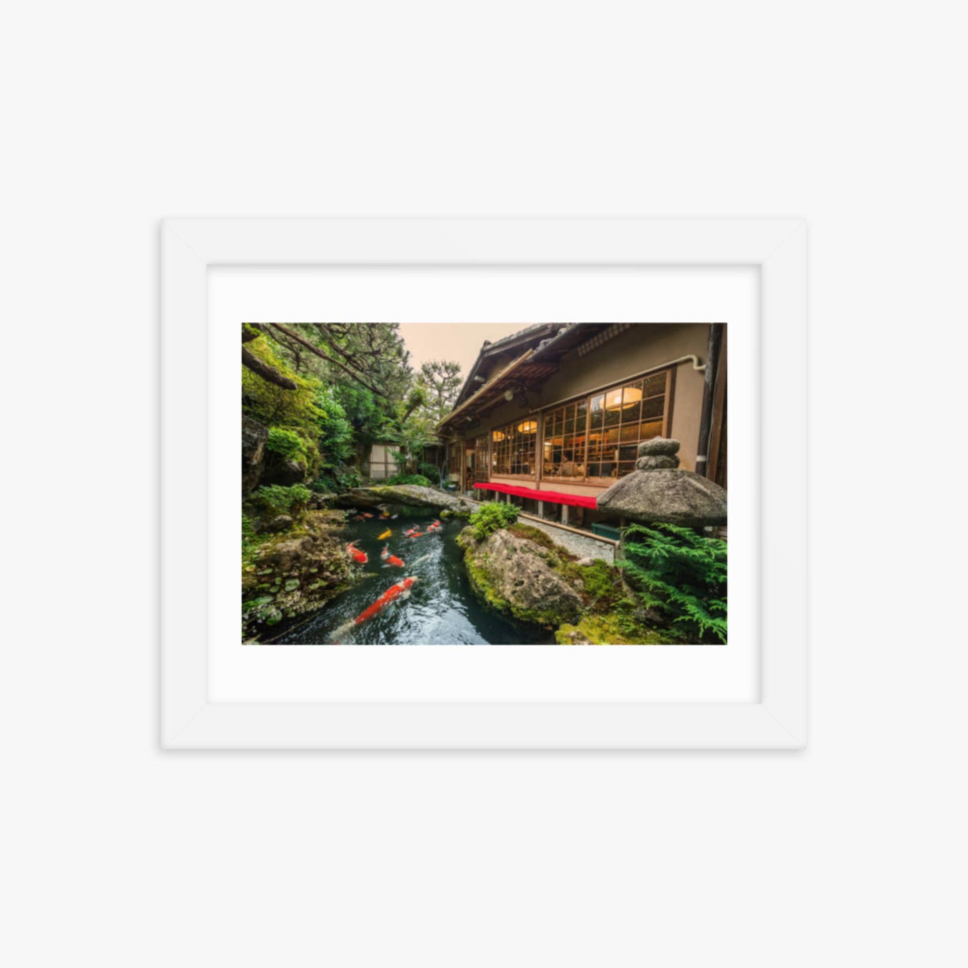 Traditional Japanese Koi Pond in Kyoto Japan 8x10 in Poster With White Frame