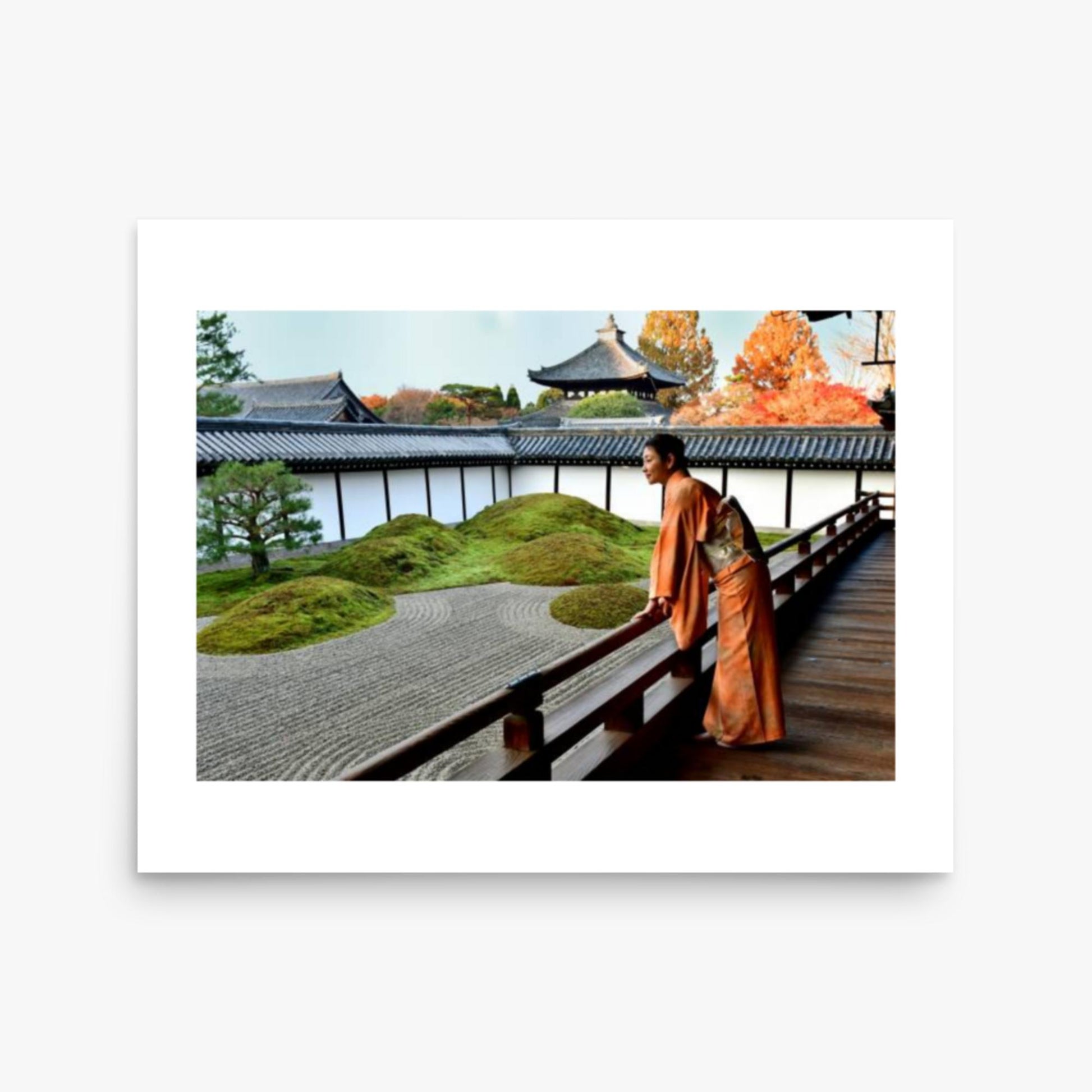 Japanese Woman in Kimono Appreciating Japanese Garden at Tofukuji, Kyoto 16x20 in Poster