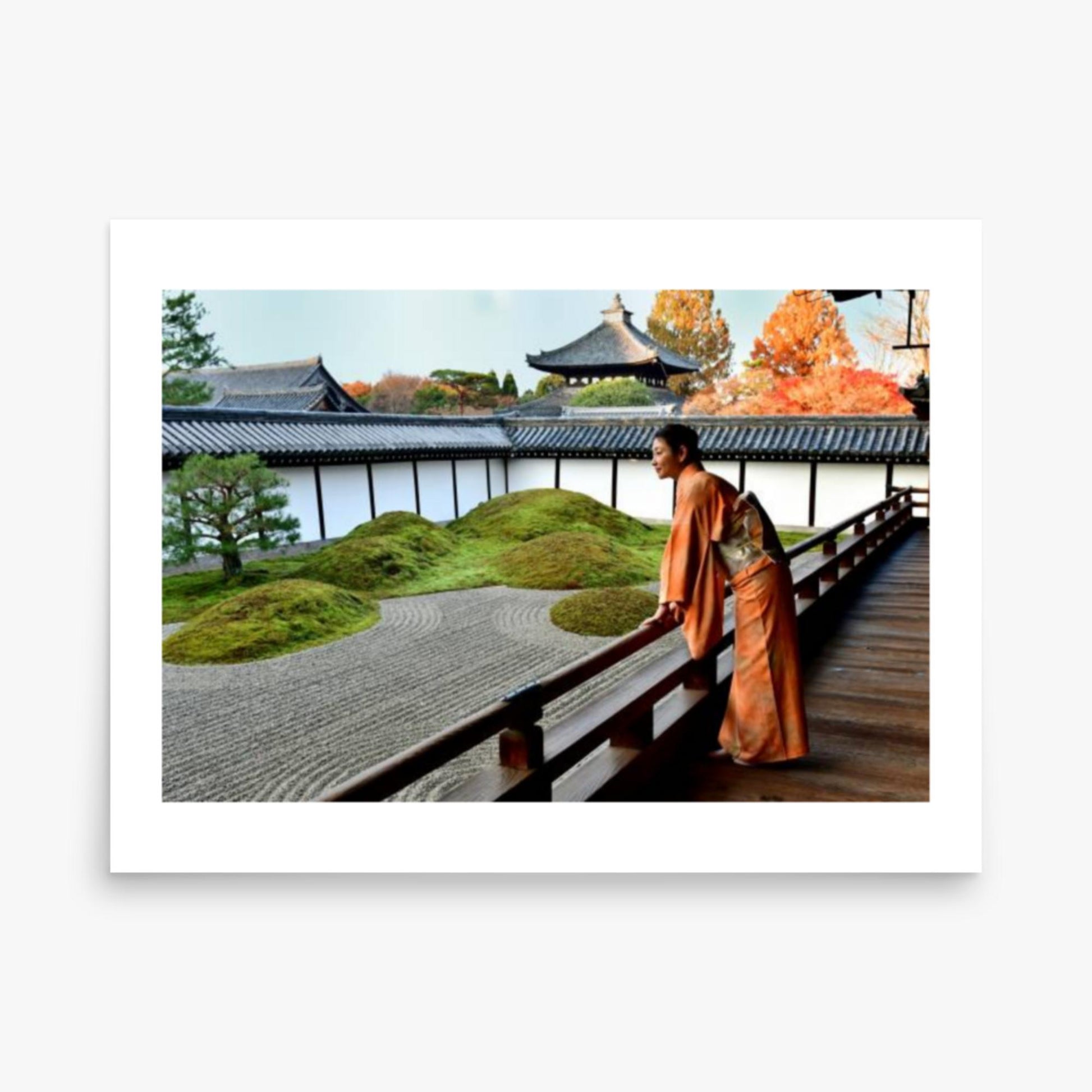 Japanese Woman in Kimono Appreciating Japanese Garden at Tofukuji, Kyoto 18x24 in Poster