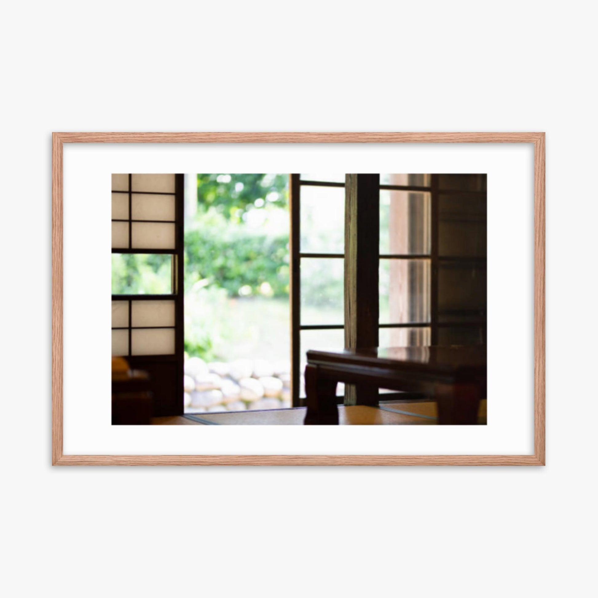 The edge and the garden seen from the Japanese room 24x36 in Poster With Oak Frame