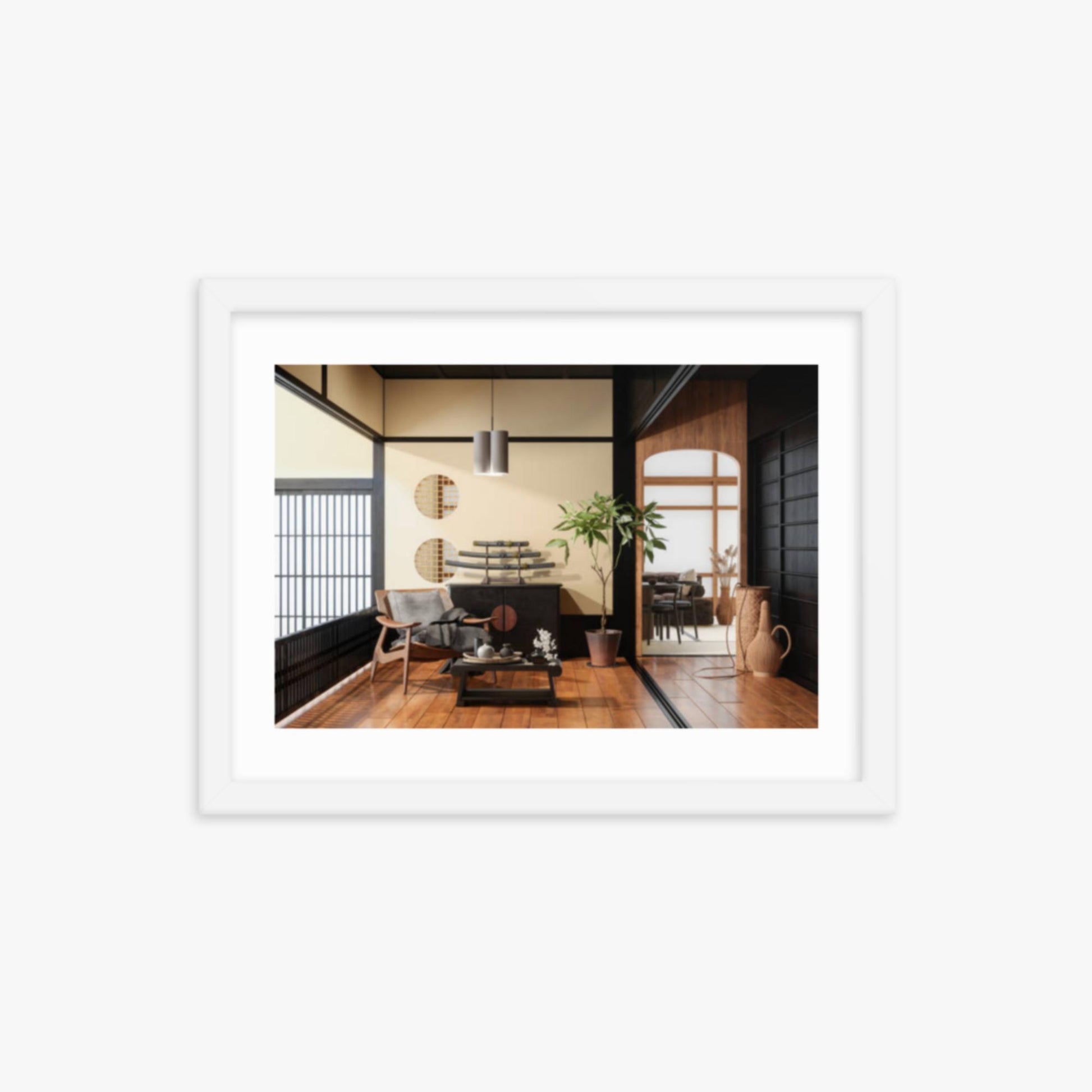 Japanese Style Living Room Interior 12x16 in Poster With White Frame