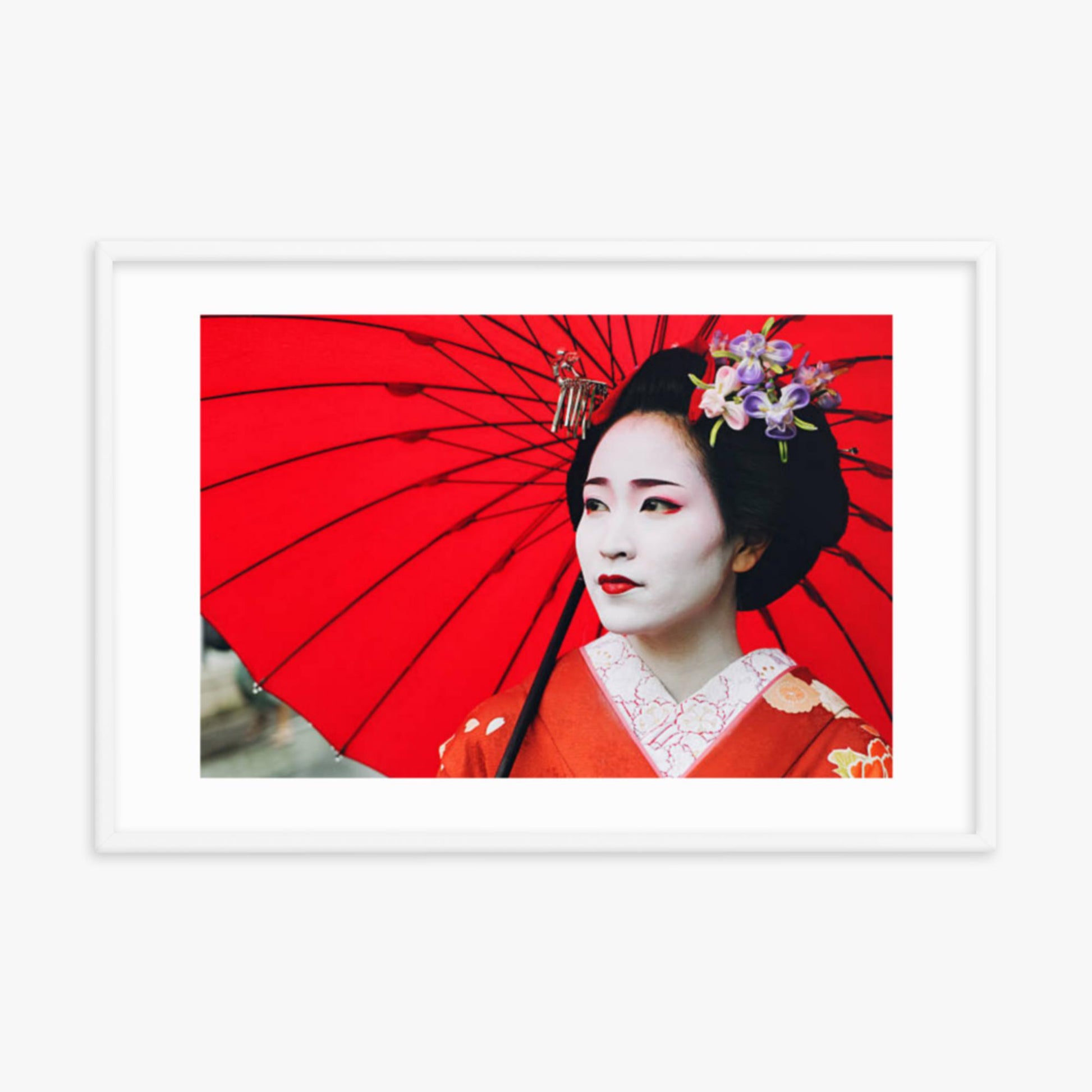 Maiko Girl Portrait 24x36 in Poster With White Frame