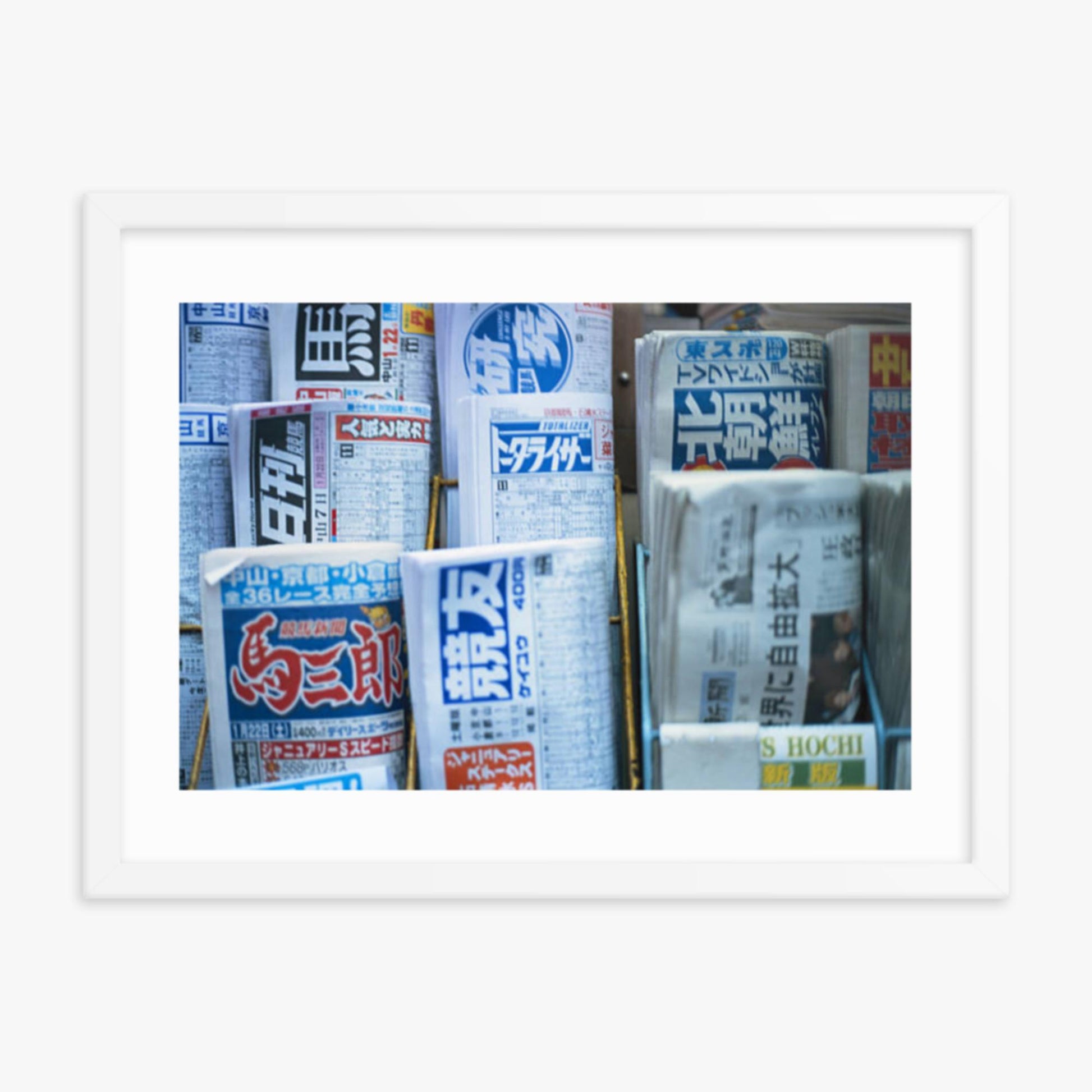 Newspapers on rack 18x24 in Poster With White Frame