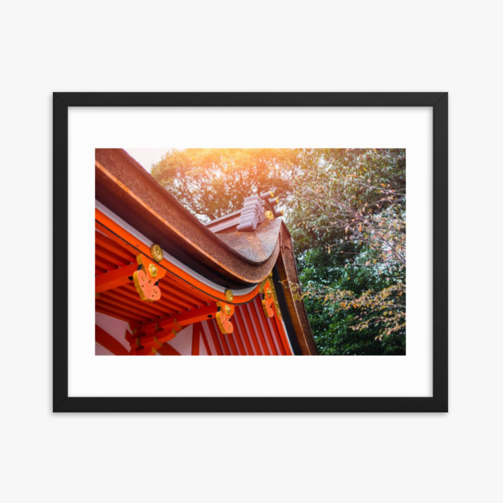 Japan style shrine red rood temple closeup 16x20 in Poster With Black Frame