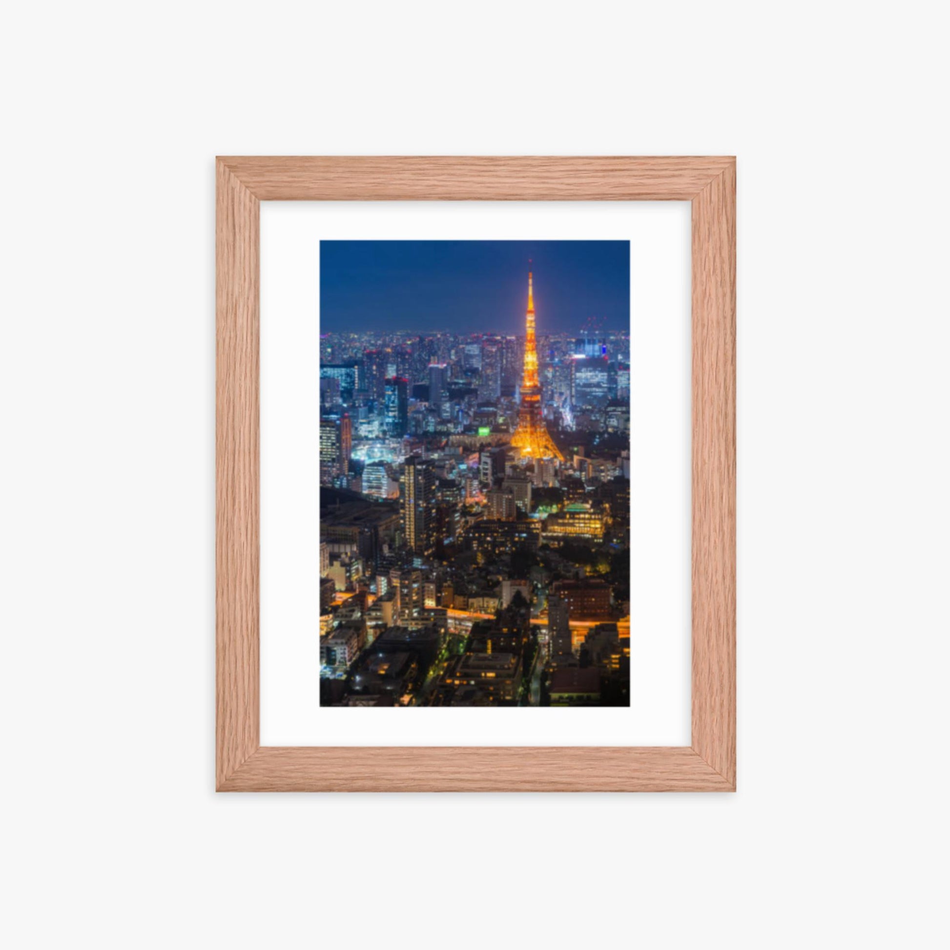 Tokyo Tower illuminated 8x10 in Poster With Oak Frame