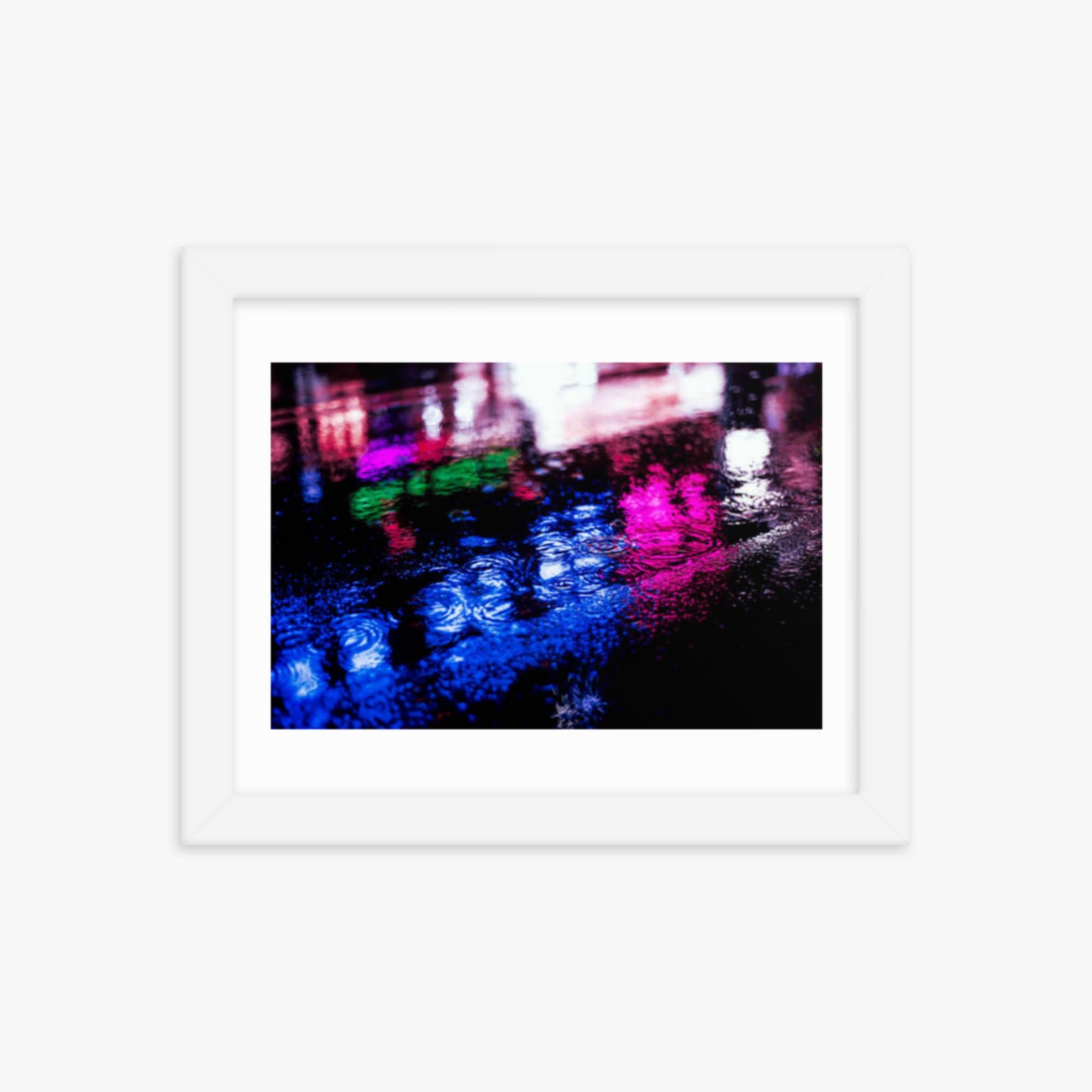 Rainy Night 8x10 in Poster With White Frame