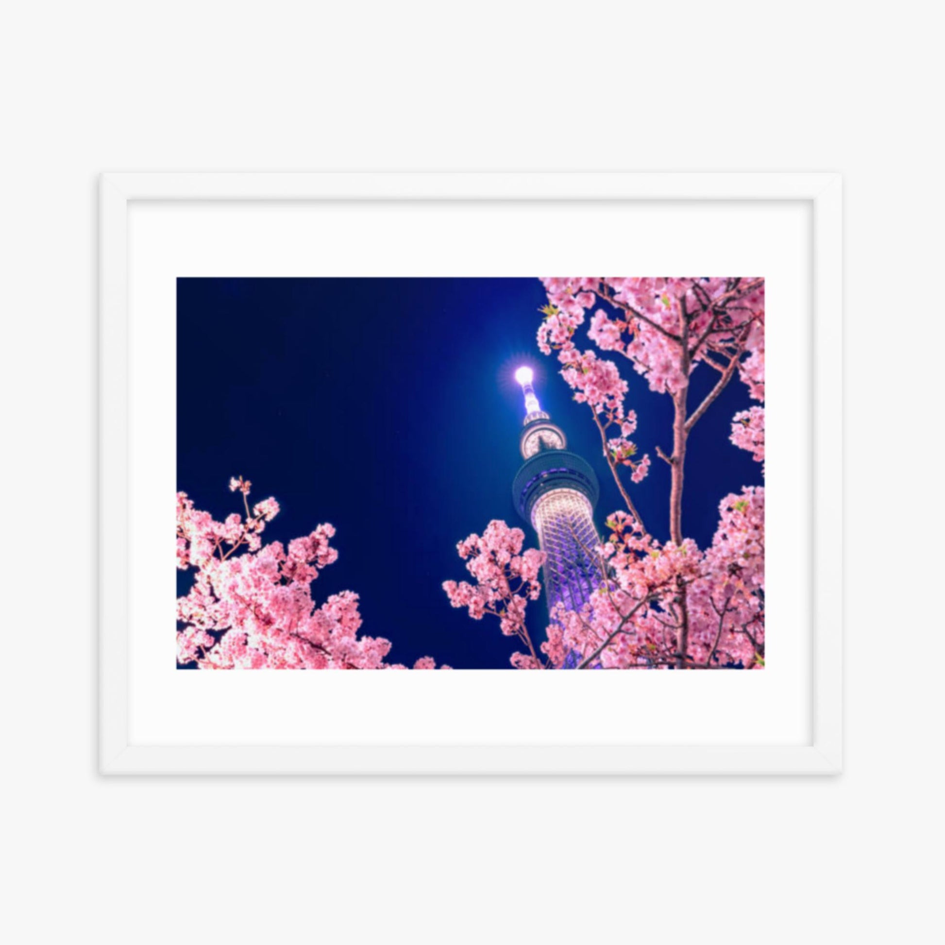 Tokyo Sky tree with Sakura 16x20 in Poster With White Frame