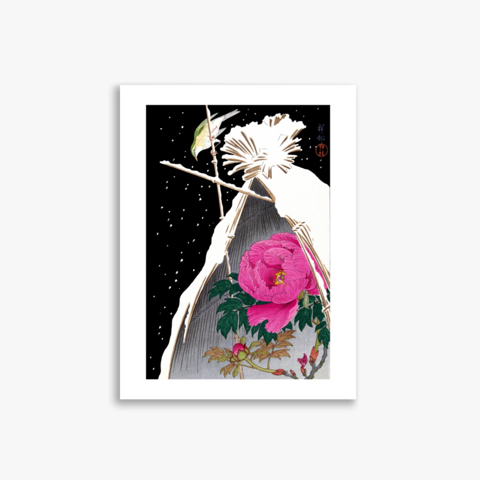 Ohara Koson - Siberian Bluechat Next to a Peony 30x40 cm Poster