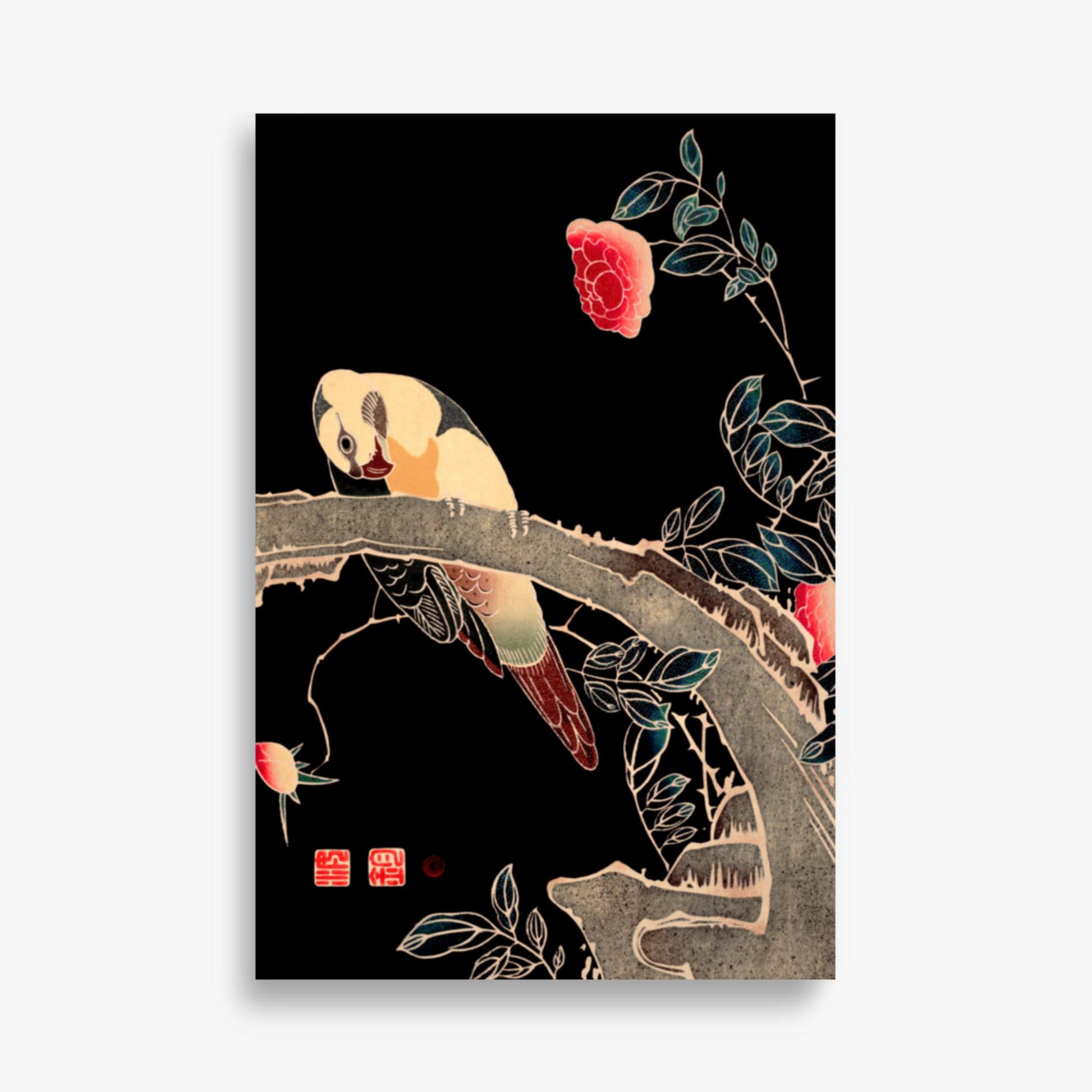 Ito Jakuchu - Parrot on the Branch of a Flowering Rose Bush 61x91 cm Poster